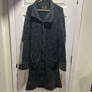 Peruvian Trading Company Long Cardigan Sweater Button Dark Gray Women's Oversize